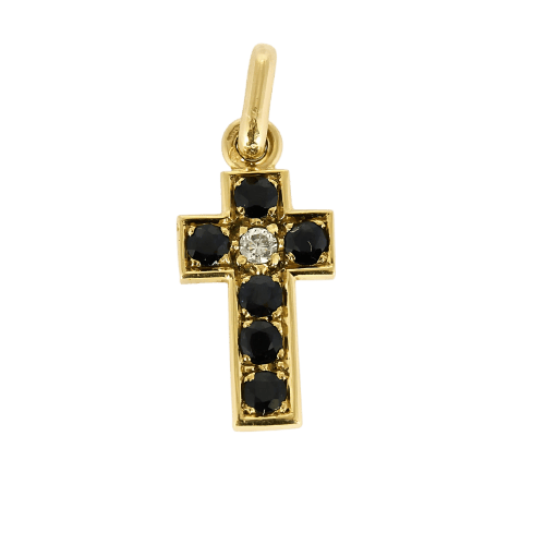 Pendentif Pendentif croix en or jaune, diamant et saphirs 58 Facettes B260521