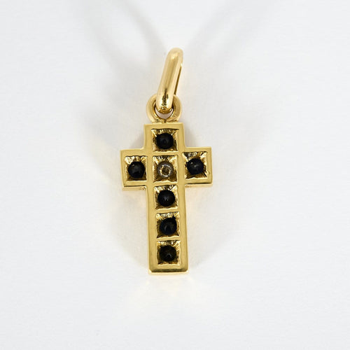 Pendentif Pendentif croix en or jaune, diamant et saphirs 58 Facettes B260521