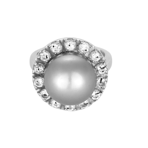 Bague 48.5 Bague en or blanc avec perle de culture grise et diamants 58 Facettes B260541
