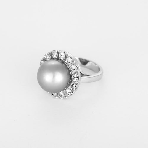 Bague 48.5 Bague en or blanc avec perle de culture grise et diamants 58 Facettes B260541