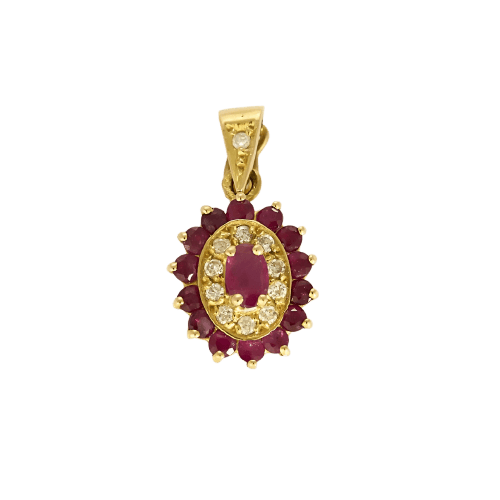 Pendentif Pendentif marguerite en or jaune, rubis et diamants 58 Facettes B260540