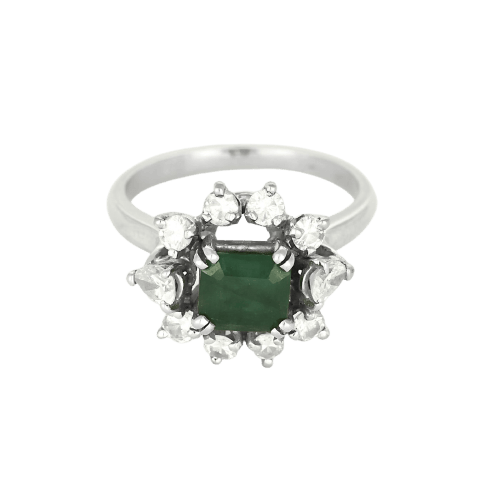 Bague 52 Bague marguerite en platine et or jaune, émeraude et diamants 58 Facettes B260498
