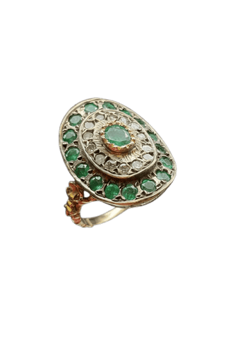 Bague 51 Grappolo di Luce - Bague en or jaune, argent, diamants et émeraudes 58 Facettes GRAPPOLO DI LUCE