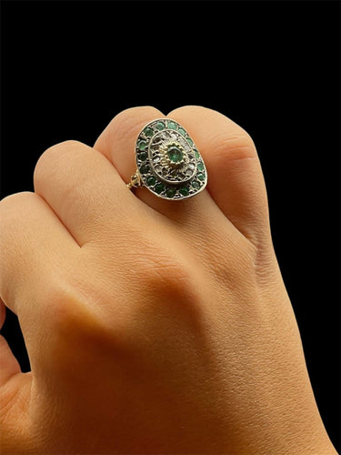 Bague 51 Grappolo di Luce - Bague en or jaune, argent, diamants et émeraudes 58 Facettes GRAPPOLO DI LUCE