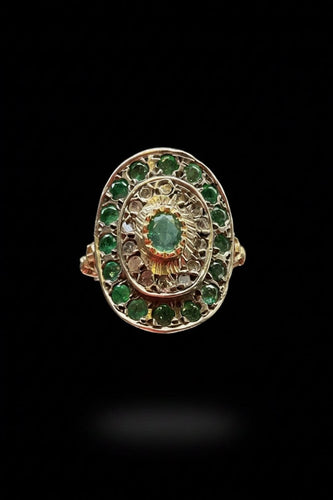 Bague 51 Grappolo di Luce - Bague en or jaune, argent, diamants et émeraudes 58 Facettes GRAPPOLO DI LUCE