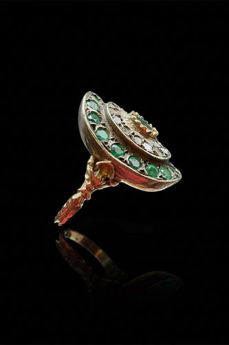 Bague 51 Grappolo di Luce - Bague en or jaune, argent, diamants et émeraudes 58 Facettes GRAPPOLO DI LUCE