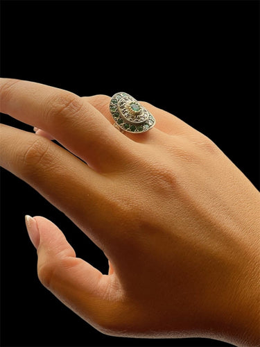 Bague 51 Grappolo di Luce - Bague en or jaune, argent, diamants et émeraudes 58 Facettes GRAPPOLO DI LUCE
