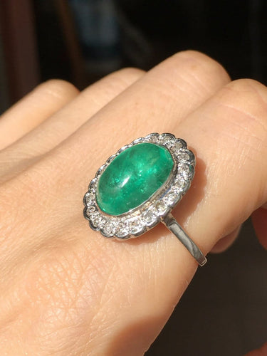 Bague 58 Bague marguerite en or blanc avec émeraude colombienne et diamants 58 Facettes 285
