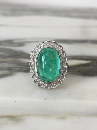 Bague 58 Bague marguerite en or blanc avec émeraude colombienne et diamants 58 Facettes 285