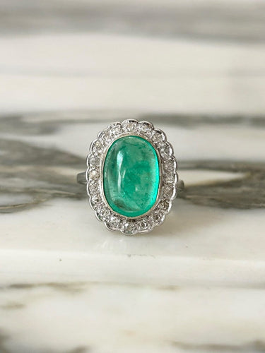 Bague 58 Bague marguerite en or blanc avec émeraude colombienne et diamants 58 Facettes 285