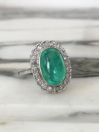 Bague 58 Bague marguerite en or blanc avec émeraude colombienne et diamants 58 Facettes 285