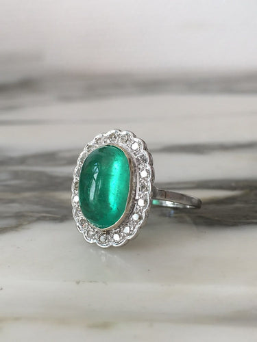 Bague 58 Bague marguerite en or blanc avec émeraude colombienne et diamants 58 Facettes 285