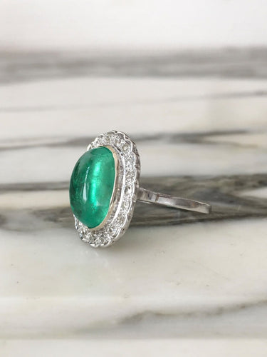 Bague 58 Bague marguerite en or blanc avec émeraude colombienne et diamants 58 Facettes 285