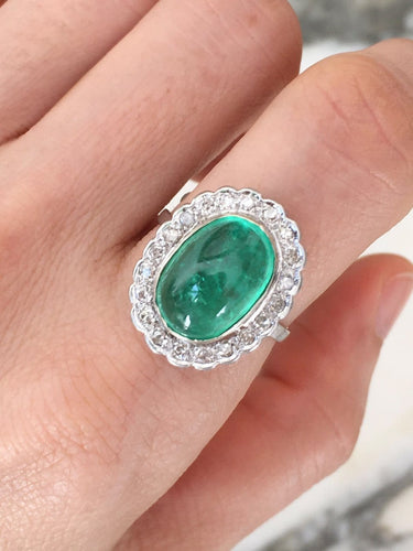 Bague 58 Bague marguerite en or blanc avec émeraude colombienne et diamants 58 Facettes 285