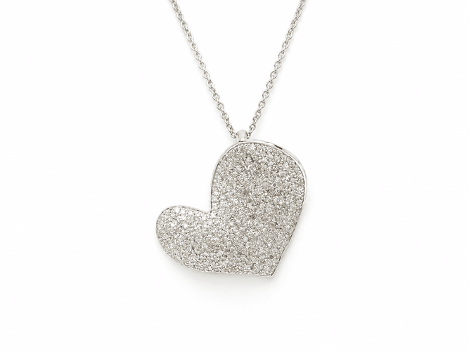 Collier Collier - Pendentif cœur en or blanc et diamants 58 Facettes 18310