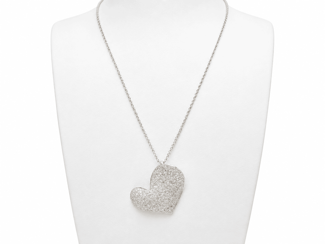 Collier Collier - Pendentif cœur en or blanc et diamants 58 Facettes 18310