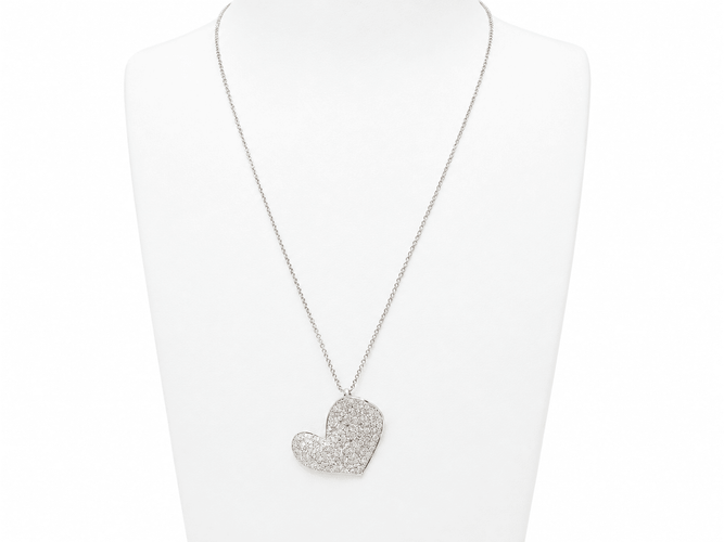 Collier Collier - Pendentif cœur en or blanc et diamants 58 Facettes 18310
