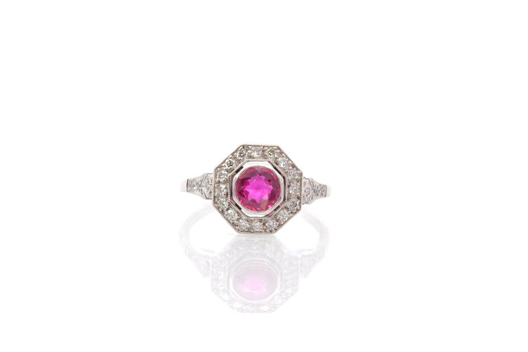 Bague 55 Bague Art déco rubis et diamants en platine 58 Facettes 25722
