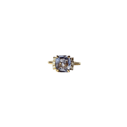 Bague solitaire en or jaune avec saphir et diamants