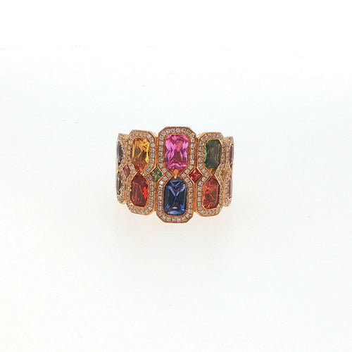 Bague Bague en or jaune 18 carats, saphirs multicolores 4,44 carats et diamants 58 Facettes UN-1668