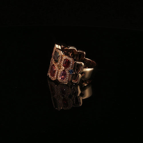 Bague Bague en or jaune 18 carats, saphirs multicolores 4,44 carats et diamants 58 Facettes UN-1668