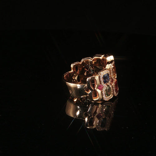 Bague Bague en or jaune 18 carats, saphirs multicolores 4,44 carats et diamants 58 Facettes UN-1668