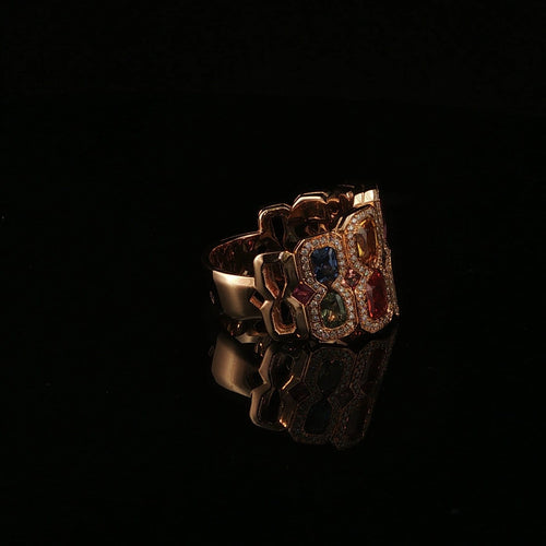 Bague Bague en or jaune 18 carats, saphirs multicolores 4,44 carats et diamants 58 Facettes UN-1668