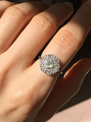 Bague 51 Art déco - Bague en platine et diamants 58 Facettes 286