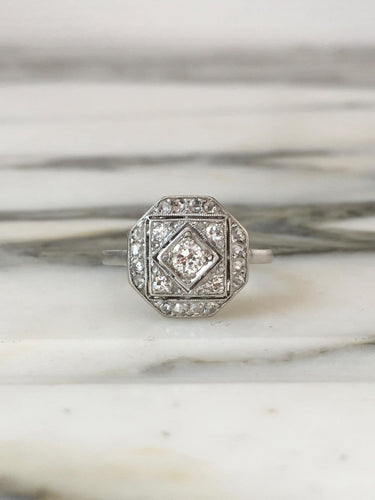 Bague 51 Art déco - Bague en platine et diamants 58 Facettes 286