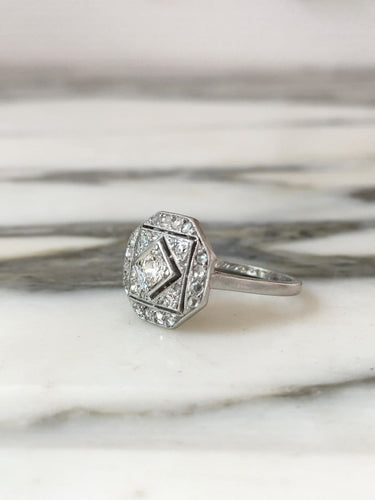 Bague 51 Art déco - Bague en platine et diamants 58 Facettes 286