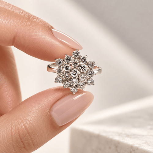 Bague 55 Bague cocktail rosette en or blanc et diamants 58 Facettes 50518