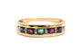 Bague 61 Bague contemporaine en or jaune avec émeraude, rubis, saphirs et diamants 58 Facettes B936