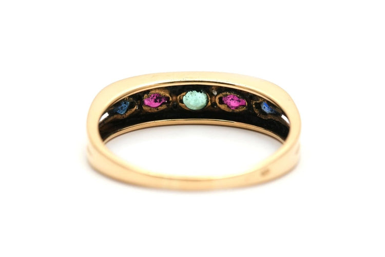 Bague 61 Bague contemporaine en or jaune avec émeraude, rubis, saphirs et diamants 58 Facettes B936