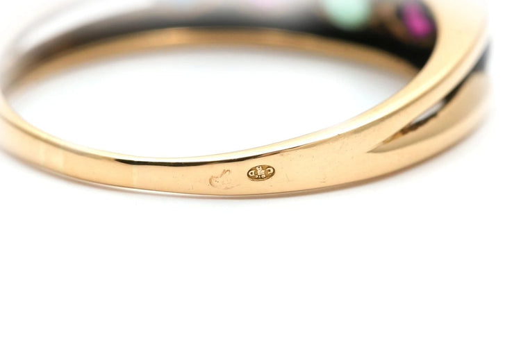 Bague 61 Bague contemporaine en or jaune avec émeraude, rubis, saphirs et diamants 58 Facettes B936