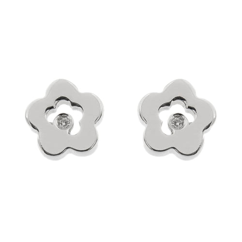 Boucles d'oreilles Boucles d’oreilles fleur - Puces en or blanc 18 ct et diamants 58 Facettes 27897