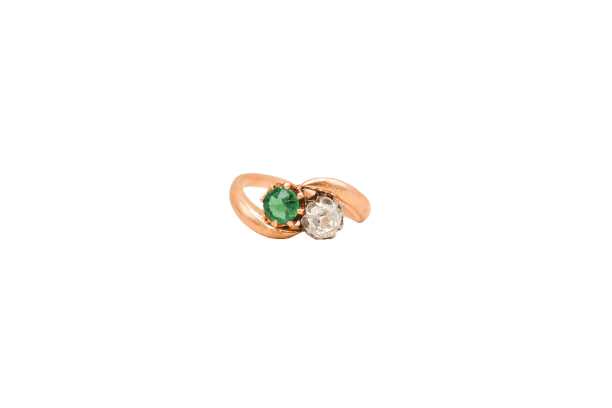 Bague Toi & Moi Diamant et verre vert