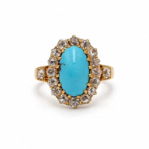 Bague 43 Bague marguerite ancienne en or jaune, diamants et turquoise 58 Facettes 1428