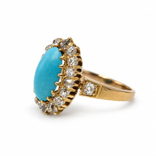 Bague 43 Bague marguerite ancienne en or jaune, diamants et turquoise 58 Facettes 1428