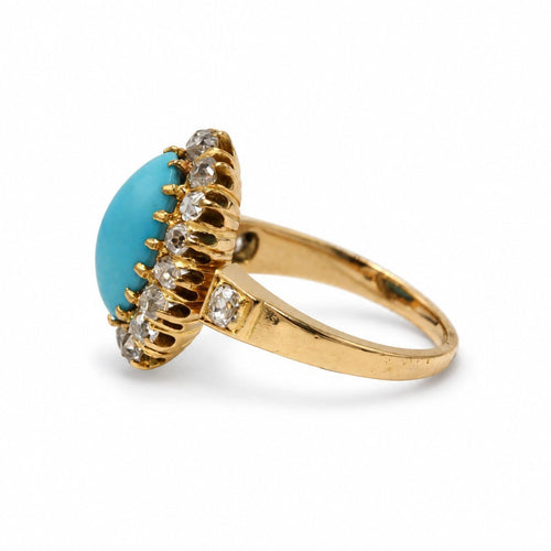 Bague 43 Bague marguerite ancienne en or jaune, diamants et turquoise 58 Facettes 1428