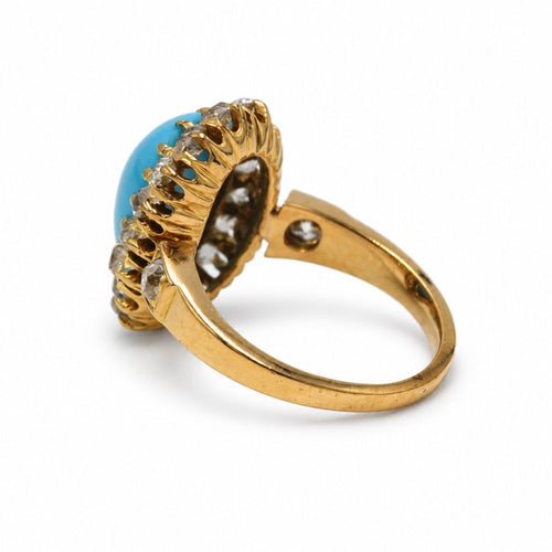Bague 43 Bague marguerite ancienne en or jaune, diamants et turquoise 58 Facettes 1428
