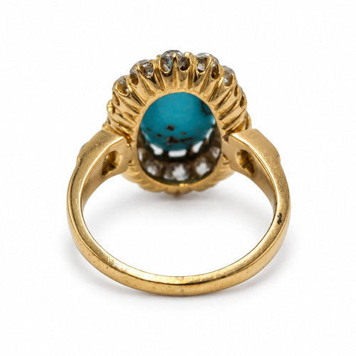 Bague 43 Bague marguerite ancienne en or jaune, diamants et turquoise 58 Facettes 1428