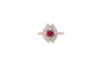 Bague Marguerite navette Rubis Diamants