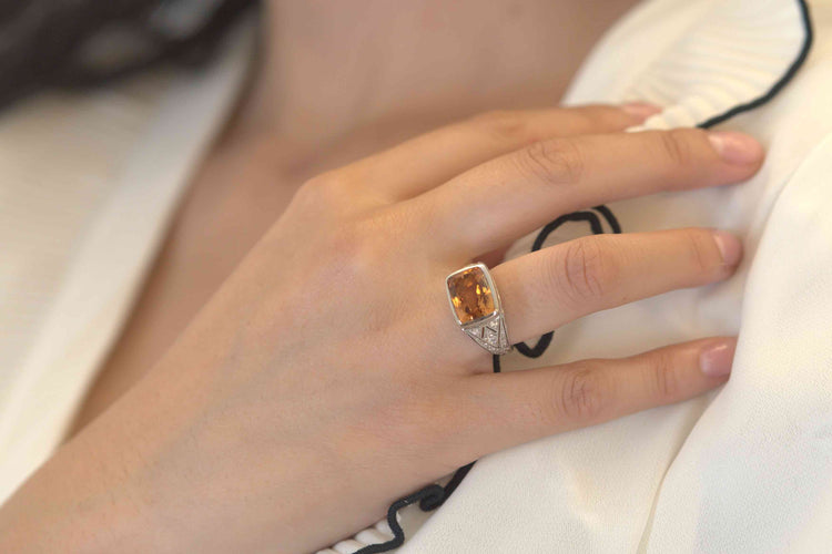 Bague 54 Bague en platine à topaze naturelle 8,24 ct et diamants 58 Facettes 26070-25649c
