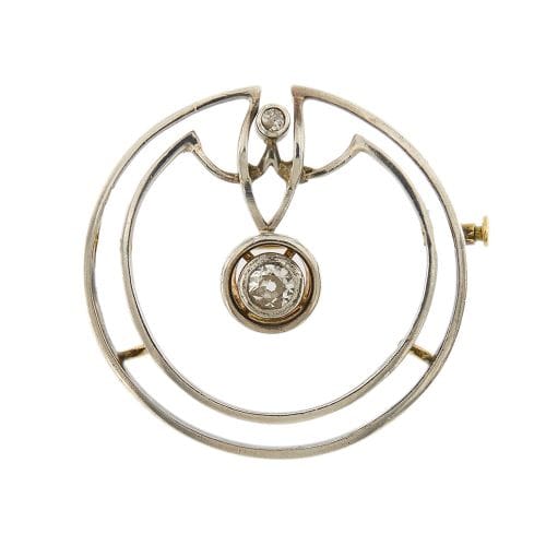 Broche Broche Art déco en or jaune et blanc 18 ct avec diamants 58 Facettes 35599
