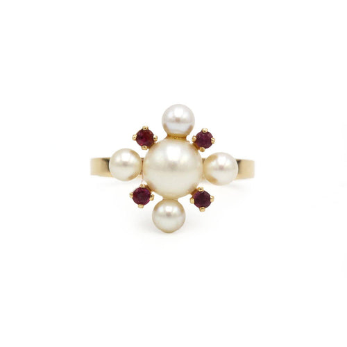 Bague 51 Bague en or jaune, rubis et perles 58 Facettes 260158R