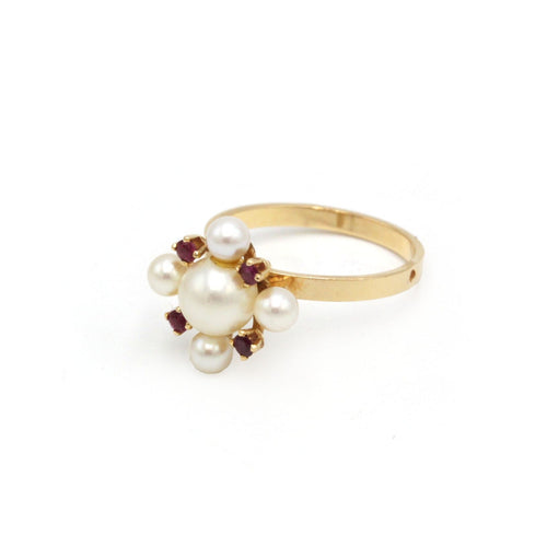 Bague 51 Bague en or jaune, rubis et perles 58 Facettes 260158R