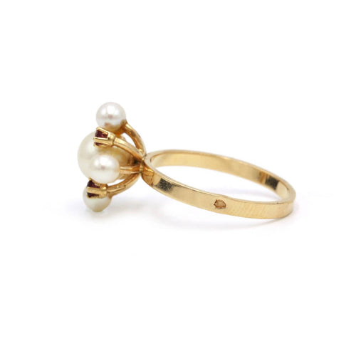 Bague 51 Bague en or jaune, rubis et perles 58 Facettes 260158R