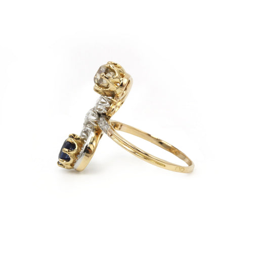 Bague 60 Toi & Moi - Bague en or jaune, platine, saphir et diamants 58 Facettes 260034SP