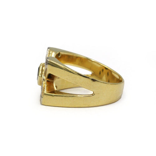 Bague 51.5 Bague chevalière en or jaune et blanc, diamants et saphir 58 Facettes 260126R