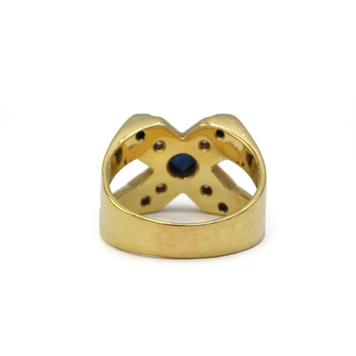 Bague 51.5 Bague chevalière en or jaune et blanc, diamants et saphir 58 Facettes 260126R